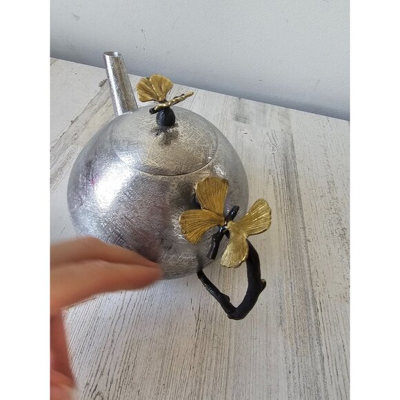Michael‎ aram butterfly ginko round teapot metal new coffee - Picture 2 of 6